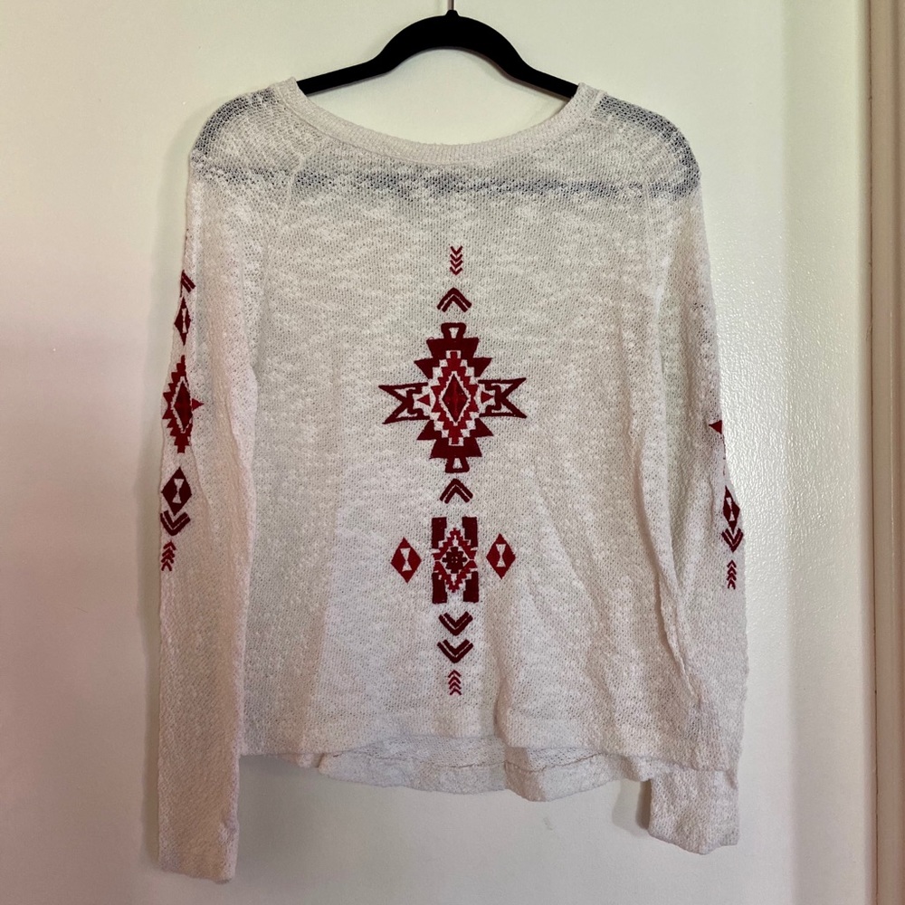 F21 white long sleeved shirt with embroidery